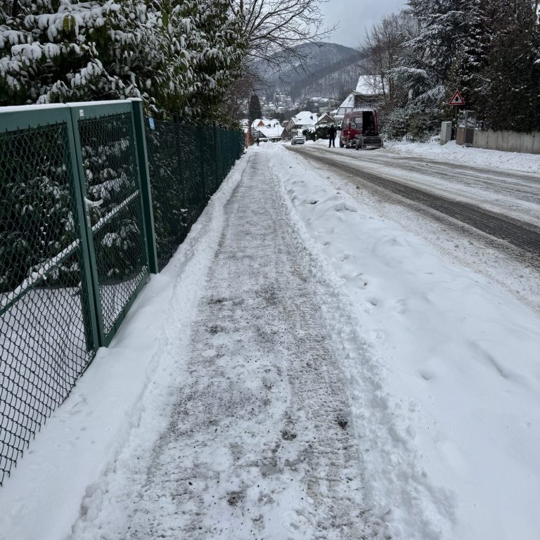 Geräumter Gehweg in Bad Harzburg nach Winterdienst-Einsatz.